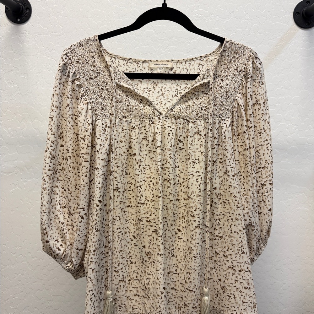 Mittoshop Women’s Cream and Brown Patterned Top medium